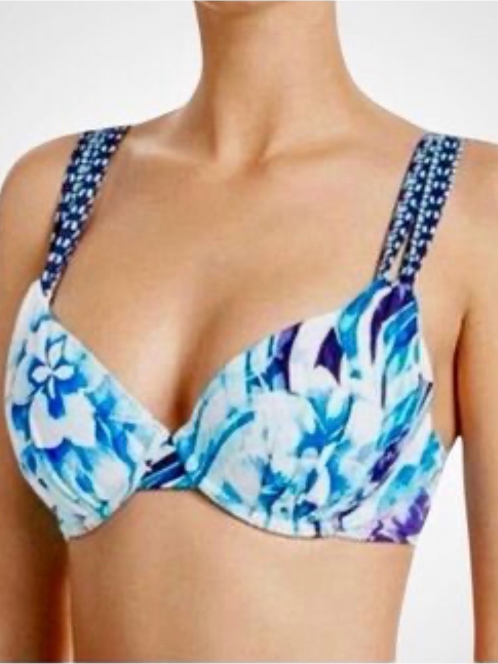 Tommy Bahama Blue & White Floral Underwire Bikini Top